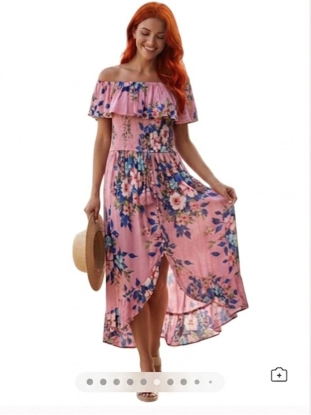 Floral Off Shoulder Maxi Dress in Pink